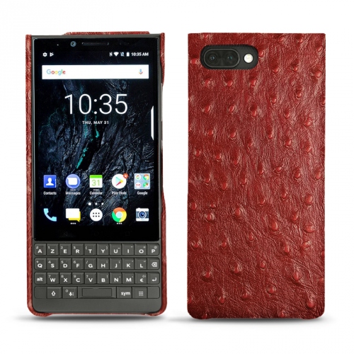 Housses, coques et étuis personnalisables en cuir pour Blackberry Key2 par NoreveAutruche ciliegia ( Pantone #a4343a ) 