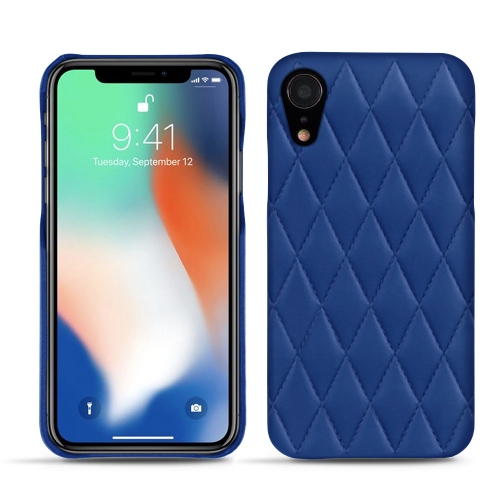 レザーケース Apple iPhone XrBleu océan - Couture ( Nappa - Pantone #15458a) 