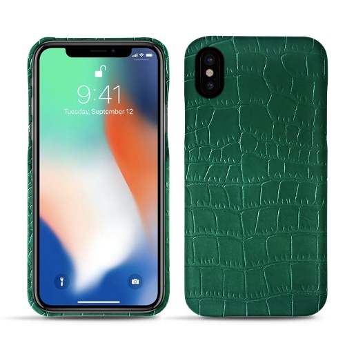 Protections cuir (étui, housse, coque) pour Apple iPhone Xs MaxCrocodile pino ( Pantone #173F35 ) 