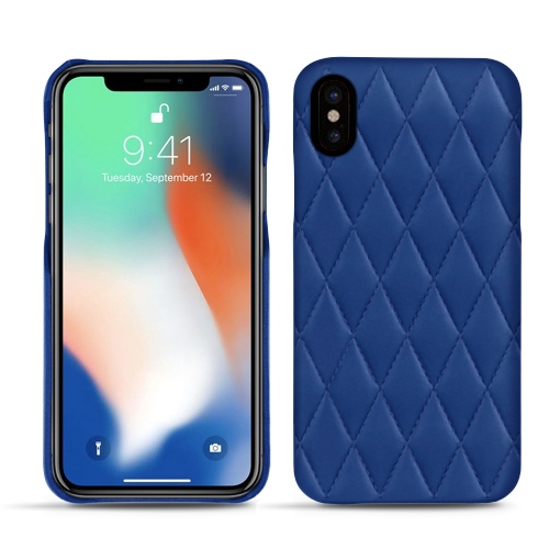 レザーケース Apple iPhone Xs MaxBleu océan - Couture ( Nappa - Pantone #15458a) 