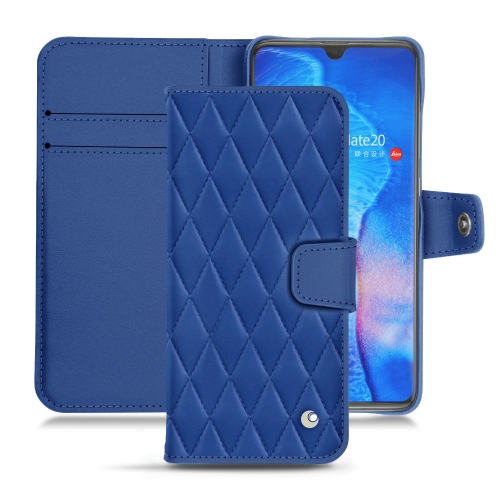 Huawei Mate 20 leather covers and casesBleu océan - Couture ( Nappa - Pantone #15458a) 