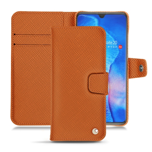 Housses, étuis et coques prestige en cuir pour Huawei Mate 20 par NoreveOrange vibrant ( Pantone #e36b39 ) 