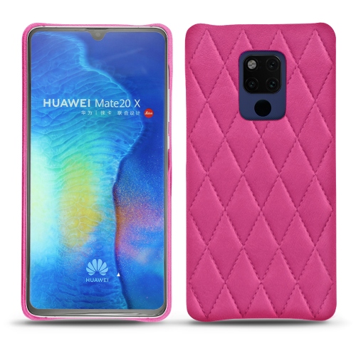 Protections cuir (housse, étui, coque) fabriquées main pour Huawei Mate 20 X Rose BB - Couture ( Pantone #DB599F )