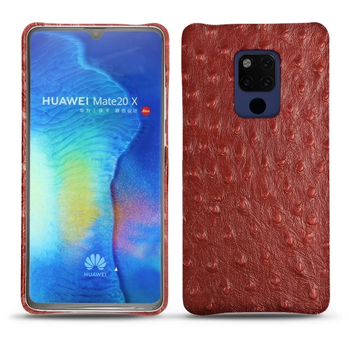 Protections cuir (housse, étui, coque) fabriquées main pour Huawei Mate 20 X Autruche ciliegia ( Pantone #a4343a ) 