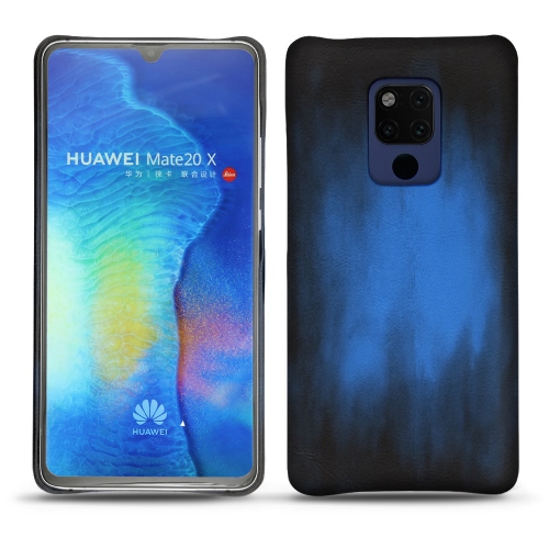 Protections cuir (housse, étui, coque) fabriquées main pour Huawei Mate 20 X Bleu Patine